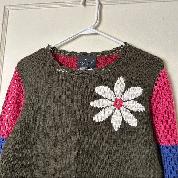 Vintage Carole little flower power crochet granny square sweater L - Picture 3 of 8